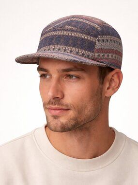Men's Jacquard 5 Panel Hat Cap Geo Navajo Aztec Camper Dark Purple Navy